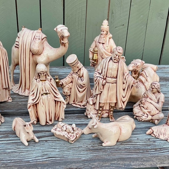 Rare Nice Big Vintage Nativity Set Christmas Prop Display Ceramic Lot 13 Piece - Picture 7 of 16